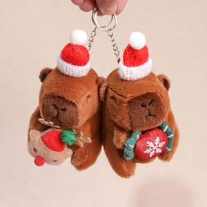 Porte-clés en peluche Capybara de Noël mignon, jouet en peluche, pendentif porte-clés, poupée Capybara 3D Père Noël, mini porte-clés cadeau - Product Image 5