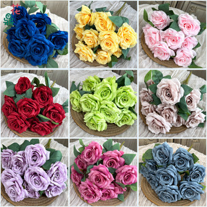 ดอกกุหลาบผ้าไหมประดิษฐ์ 9 หัว แบบนูน สำหรับตกแต่งงานแต่งงานและบ้าน - Product Image 4
