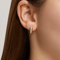 LOZRUNVE 2014 Nuevo diseño Hallazgos de joyería de moda 14K Oro Minimalista Chunky Line Diamond Huggie Pendiente