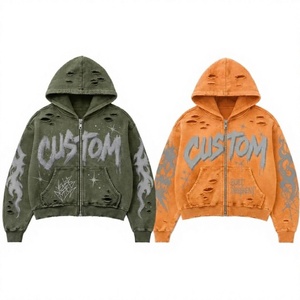 Sudadera con Capucha Personalizada de Forro Polar para Hombre, con Cierre, Corte Regular, Estilo Urbano, Estampado de Llamas en Aerosol, Azul y Amarillo, 100% Algodón - Product Image 2