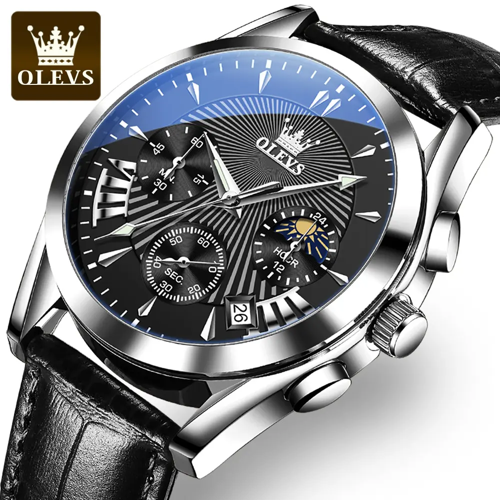 OLEVS 2876 mode hommes montres à Quartz Top marque de luxe en cuir Date bracelet mâle montre pour hommes sport oem montres-bracelets lumineuses