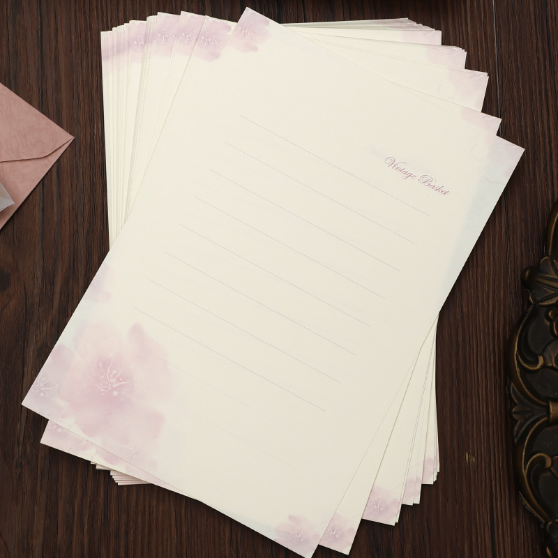 Romantic pink and purple stationery (8 sheets)