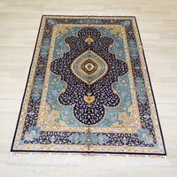 Tapis indiens orientaux 4x6 pieds, effet tapis et carpettes, faits à la main, noués à la main, motif patchwork, tapis en soie belge