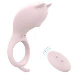 Superventas Rosa lindo Control remoto pene pareja juguete sexual anillo vibrador para pene con estimulador del clítoris para hombres