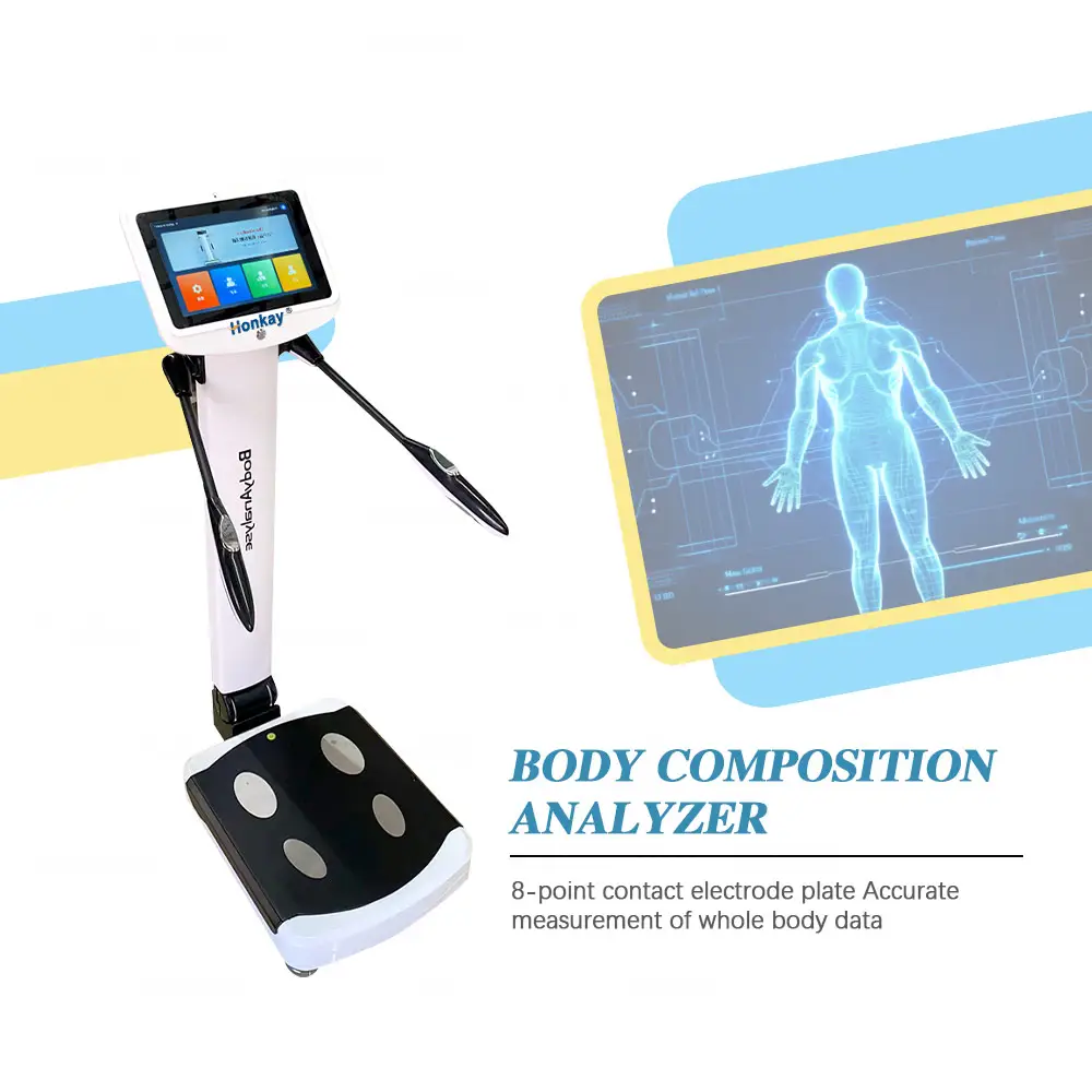 Analizador de tasa de agua muscular de grasa corporal IMC de personas con pantalla táctil digital de 10 pulgadas con impresora HP gratis