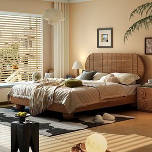 French Style Antique Wooden Bed 1.8m Double Modern Minimalist Design For <b>Small</b> Apartments And Guesthouses - Product Image 1
