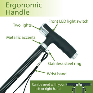 Bastón ajustable ligero para hombres y mujeres <span class=keywords><strong>con</strong></span> <span class=keywords><strong>dos</strong></span> luces LED y mango en T de base única resistente para uso diario - Product Image 4