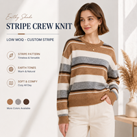 Pull en laine mélangée à rayures pour femme, col rond, manches longues, respirant et à séchage rapide, idéal pour l'hiver (vente en gros)