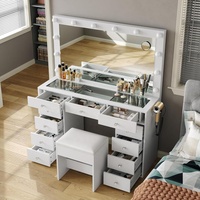 Ensemble de chambre à coucher de luxe moderne avec lumière LED commode et ensemble de miroir de chambre à coucher de maquillage