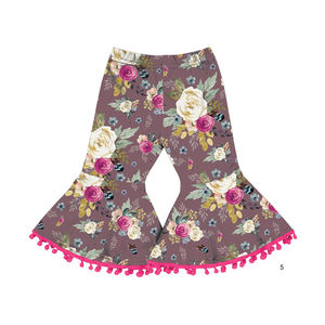 Pantalones de Campana para Bebés y Niñas Pequeñas con Pompones, Pantalones de Flores con Vuelo para Niñas Pequeñas - Product Image 5