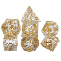 Logo personnalisé RPG mdn dés en résine mdn jeu de dés transparent mdn avec feuille d'or 7 pièces pour les jeux de rôle donjons et dragons ttrpg
