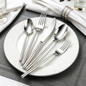 Ensemble de couverts cylindriques en acier inoxydable 304 avec manches martelés, couteau, fourchette et cuillère polis miroir pour mariage, restaurant, hôtel - Product Image 4