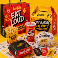 Boîte en papier jetable personnalisée avec logo pour emballage alimentaire de burgers, poulet frit et frites, pour vente en gros et marque privée, directement de l'usine