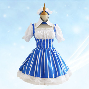 Maid Outfit Blue White Striped Dress Cosplay Costume For Anime Game Role Playing Women Adult Size One Size - Product Image 4