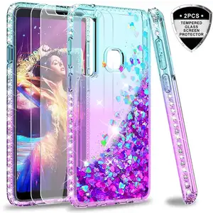 LeYi para Samsung Galaxy A9 2018 con Protector de pantalla de vidrio templado [2] 3D el brillo líquido de Glitter. A prueba de golpes caso claro del TPU