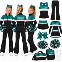 Ensemble de survêtement de cheerleading bleu sarcelle et noir personnalisé pour hommes, femmes et jeunes – Veste à col montant entièrement zippée et pantalon – Ne décolore pas – Tenue d'équipe