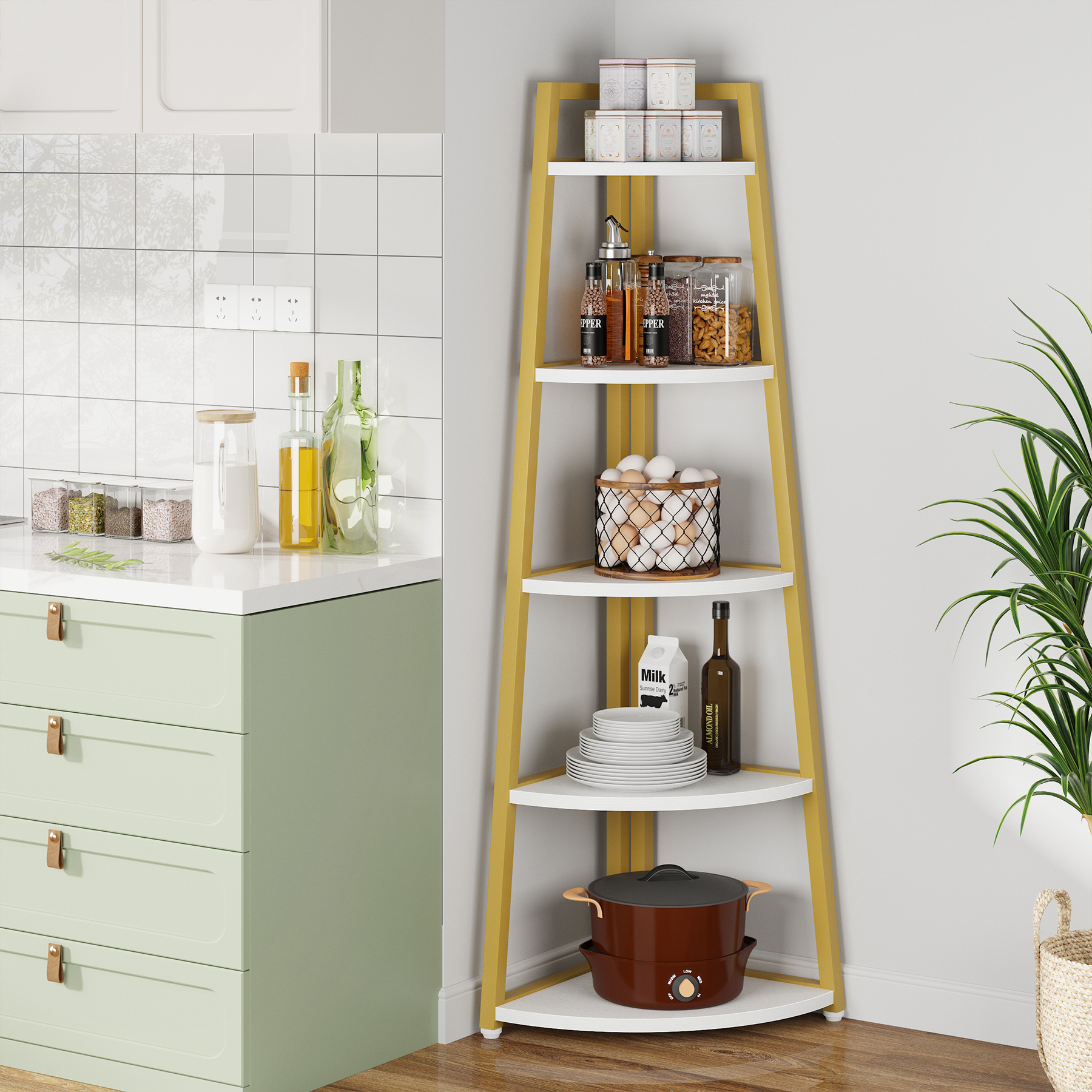 良品】ナジコ風アンティーク調 コーナーシェルフ/コーナーボード 収納