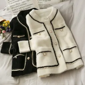 2021 New Nerz Pelz Wolle Loose Sweater Cardigan Mantel Rund kragen Damen Herbst und Winter Bright Silk Short Knitted Jacket