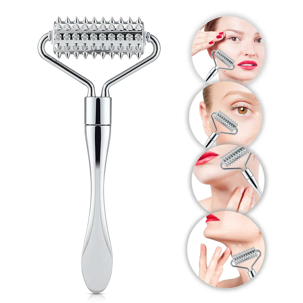 Zinc Alloy Face Wrinkle Removal Manual Beauty Stick Microneedling Pen Derma Facial Massage Roller