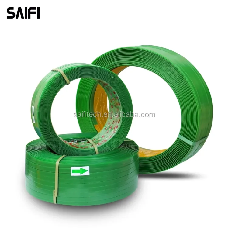 Cinghia di reggiatura in poliestere con cinturino in plastica pet goffrata verde per imballaggio di legname