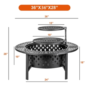 Brûleur à bois extérieur Foyer au charbon de bois Grand patio en acier Feu de joie avec barbecue - Product Image 5