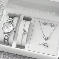 Ensemble de montres en acier inoxydable de style nouveau, 37 mm, verre, cadran analogique à aiguilles, bijoux simples et élégants, collier, bracelet, bague, boucles d'oreilles