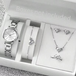 ชุดนาฬิกาควอตซ์สแตนเลสสตีลสไตล์ใหม่ ขนาด 37 มม. หน้าปัดแบบเข็มอนาล็อก พร้อมเครื่องประดับแฟชั่นเรียบง่าย สร้อยคอ กำไล แหวน ต่างหู - Product Image 3