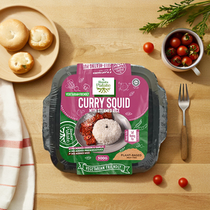 Roots Palate Curry Squid avec riz cuit à la vapeur 300G, pot auto-chauffant à base de plantes, adapté aux végétaliens - Product Image 1