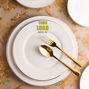 Vente en gros d'usine, ensembles de <span class=keywords><strong>vaisselle</strong></span> en <span class=keywords><strong>porcelaine</strong></span> de luxe à bord doré, pour mariage, assiettes rondes en céramique blanches - Product Image 5