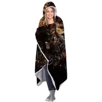 Fashion sherpa fleece fabric cool tiger printed hooded blanket for guys