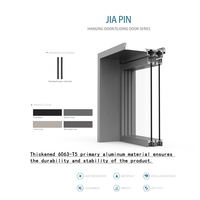 Porte coulissante en verre et aluminium noir de style japonais KOMPSTAR avec grilles noires, cadre étroit, séparateur de pièce pour restaurant et maison