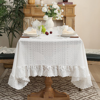 Nouvelle arrivée, nappe en coton et lin de style français personnalisable, couleur unie, avec bord festonné, pour un usage domestique