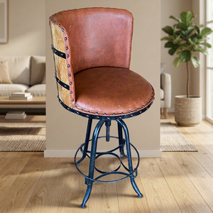 Tabouret de bar industriel en bois massif et métal, pieds en métal et assise en bois, chaise de bar pour restaurant, jardin, café, mobilier de bar - Product Image 1