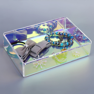 <strong>Clear</strong> Acrylic Rectangle Iridescent <strong>Jewelry</strong> Storage <strong>Box</strong> With Lid - Product Image 2