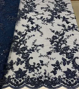 Высококачественная кружевная ткань с вышивкой вручную, для женского платья