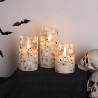Ensemble de 3 bougies LED à flamme réelle en cire de paraffine personnalisable Matti's 3D, décoration d'intérieur, Halloween, fonctionnement à piles, bougie LED en verre