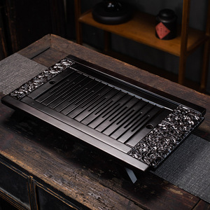 Bandeja de Té de Madera Maciza con Drenaje, Diseño Plano Estilo Chino para Preparación de Té Kung Fu, Material de Roble, Almacenamiento y Drenaje de Agua - Product Image 2