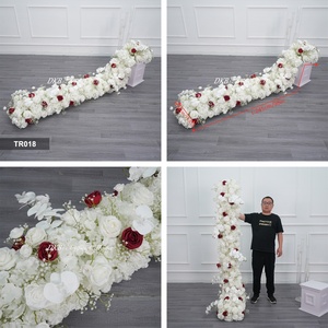 Pure White Rose Baby Breath Artificial Floral Table Runner Long Cascade <b>Flower</b> Row for Wedding Head Table Centerpiece Decor - Product Image 3