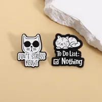 Spille in Smalto a Forma di Gatto Bianco e Nero, Gioielli Creativi con Lettere e Citazioni, Badge Cartoon con Squalo, Arcobaleno e Libro
