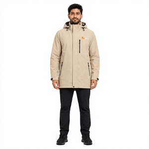Chaqueta Impermeable para Hombre, de Secado Rápido, Transpirable, Cortavientos, con Capucha Larga, Color Beige, Bolsillos con Cremallera, Color Sólido, 100% Poliéster - Product Image 1
