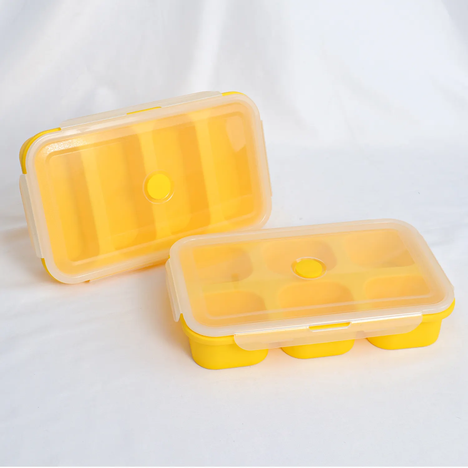 New Arrival Yellow Square Freezer Storage Food Grade Silicone mold ice cube Tray Soup Tray With Lid easy to release