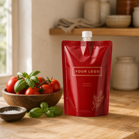 Pochette souple personnalisée en PET/VMPET/PE refermable avec bec verseur et bouchon à clapet, pour emballage alimentaire de jus et sauces liquides