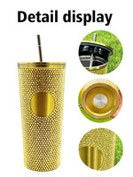 Gobelet isotherme de luxe 700 ml en acier inoxydable avec strass dorés, écologique, isolation thermique 6-12 heures, personnalisable, directement de l'usine