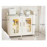 Armoire à roulettes moderne en plastique blanc crème avec portes à fenêtre transparente et bords anti-collision pour articles d'alimentation pour bébés, salon, école