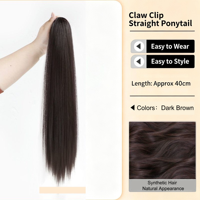 Perruque queue de cheval longue et droite pour femme, extension de cheveux réaliste, volume naturel, avec pince à griffes