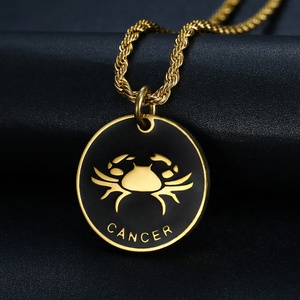 Collier rond en émail noir 18K, bijou pour hommes et femmes, pièce de monnaie en forme de métal précieux, du zodiaque, - Product Image 1