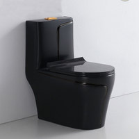 Nouvelles conceptions occidentales – Cuvette de toilettes monobloc en céramique noire, à double chasse, à sortie verticale (S-Trap), pour hôtels, design côtier élégant, à poser au sol