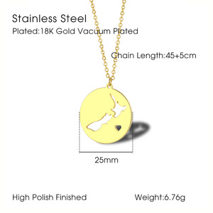 Fabricante de acero inoxidable Nueva Zelanda Mapa Cadena Collar Plata 18K Oro Rosa Chapado en oro Nueva Zelanda Mapa Colgante Collar - Product Image 2