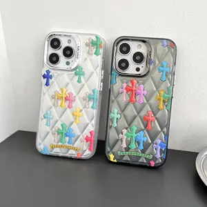 Casing ponsel warna perak Kro Hati pasang Apple 15pro max 12 kepribadian 14 warna silang baru 13 berlaku