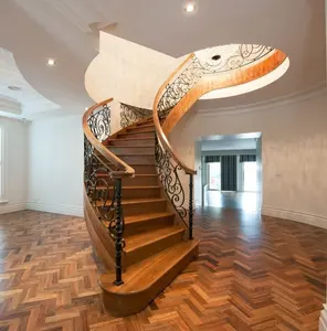 DB室内热卖山毛榉木传统风格弧形楼梯，带300 * 60毫米木梁楼梯